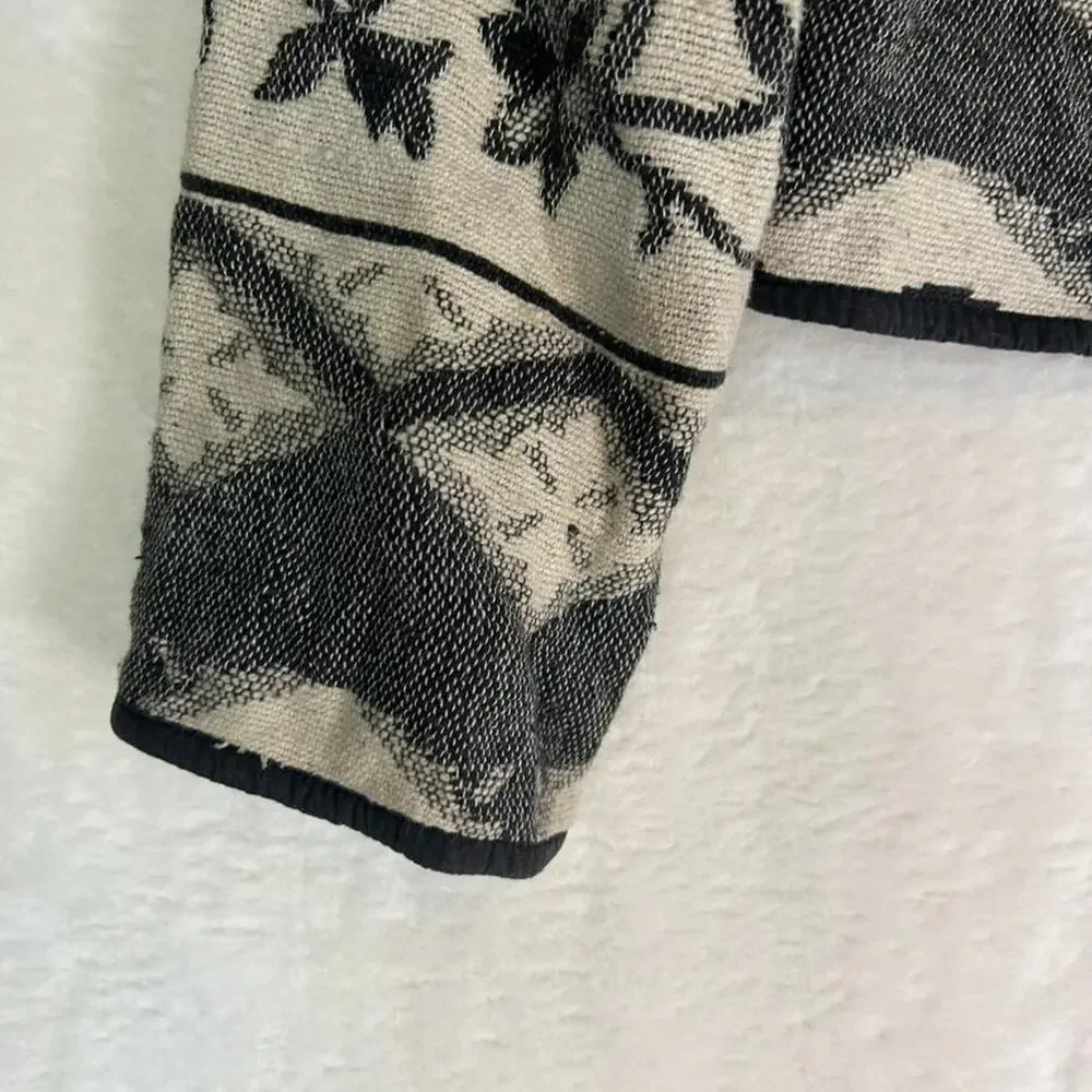 Flashback Vintage Cropped Tapestry‎ Jacket Black Cream Camel Print Cotton Small